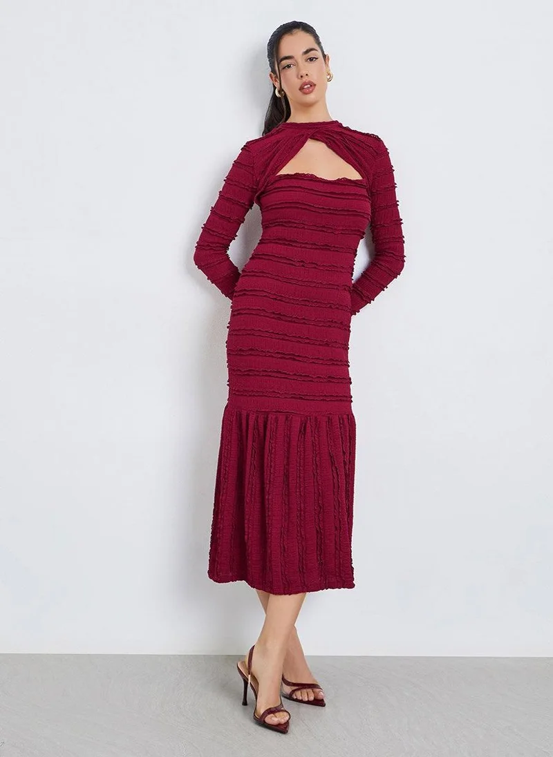 Styli Women Maroon Long Sleeves Mermaid Midi Dress